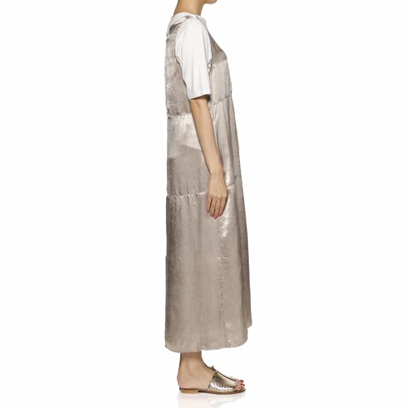 BARNEYS NEW YORK ウォッシャブル サテン ノースリーブロングドレス BEIGE