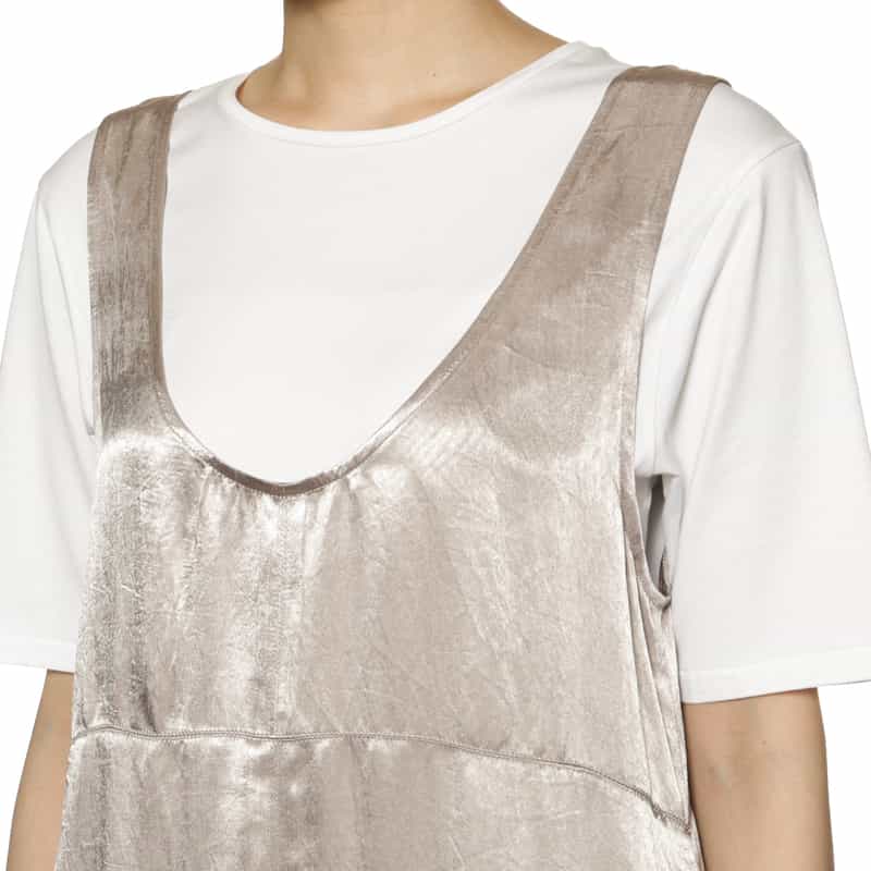 BARNEYS NEW YORK ウォッシャブル サテン ノースリーブロングドレス BEIGE