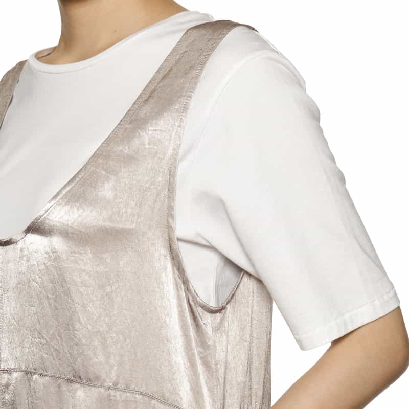 BARNEYS NEW YORK ウォッシャブル サテン ノースリーブロングドレス BEIGE