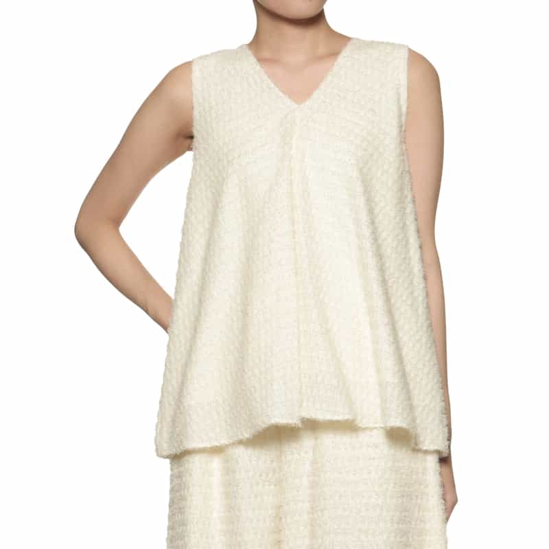 BARNEYS NEW YORK セットアップ ウォッシャブル シャギー素材ノースリーブブラウス WHITE