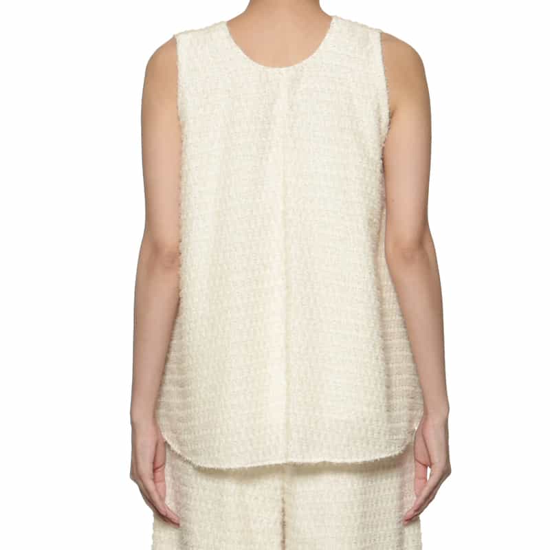 BARNEYS NEW YORK セットアップ ウォッシャブル シャギー素材ノースリーブブラウス WHITE