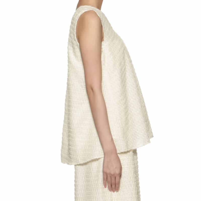 BARNEYS NEW YORK セットアップ ウォッシャブル シャギー素材ノースリーブブラウス WHITE