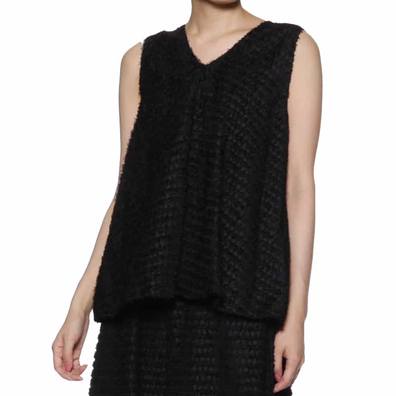 BARNEYS NEW YORK セットアップ ウォッシャブル シャギー素材ノースリーブブラウス BLACK