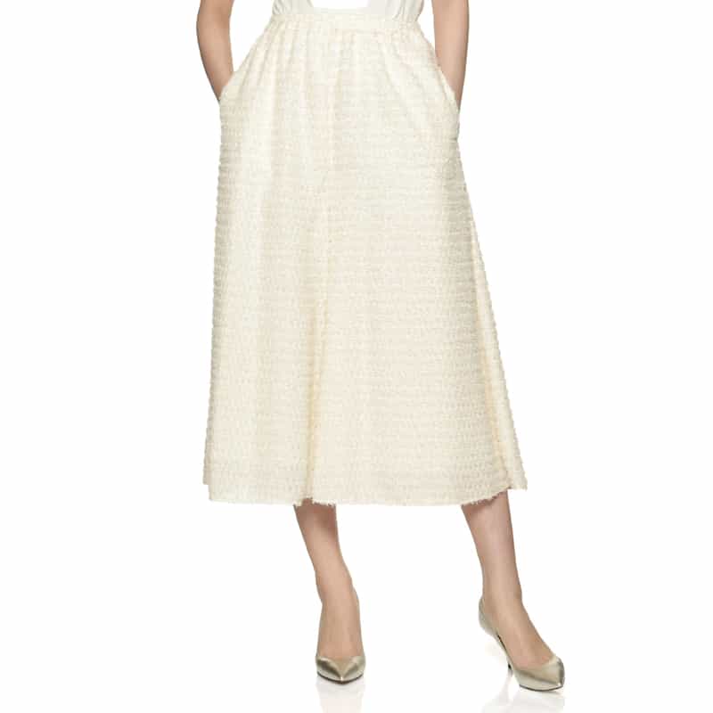 BARNEYS NEW YORK セットアップ ウォッシャブル シャギー素材ワイドクロップドパンツ WHITE