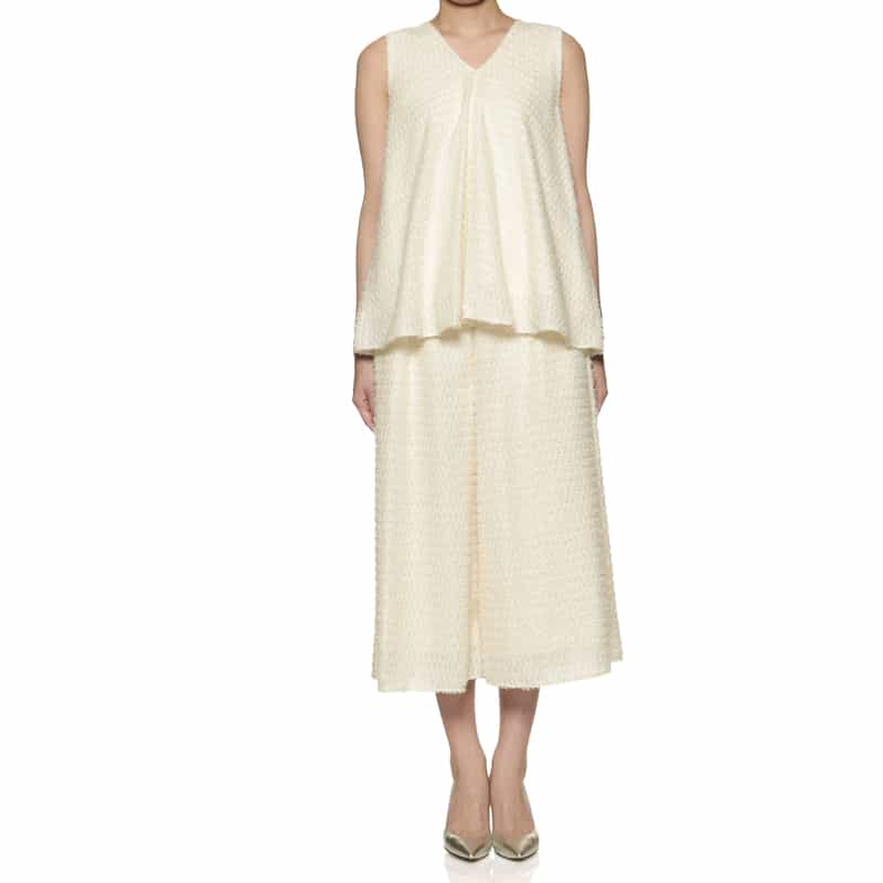 BARNEYS NEW YORK セットアップ ウォッシャブル シャギー素材ワイドクロップドパンツ WHITE