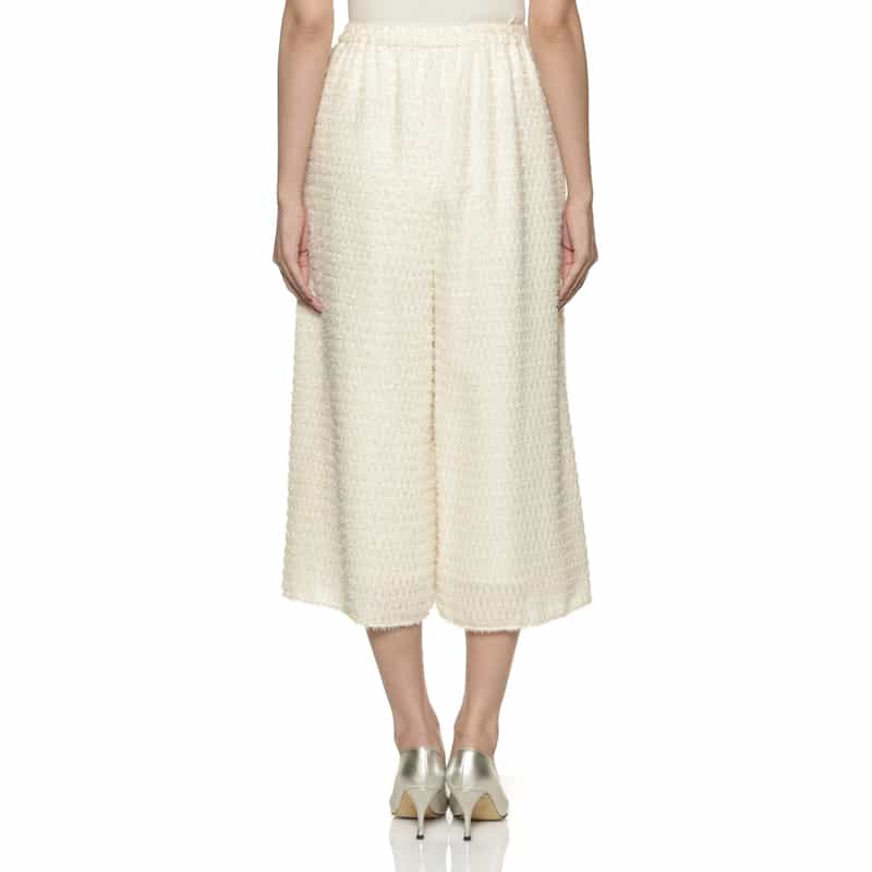 BARNEYS NEW YORK セットアップ ウォッシャブル シャギー素材ワイドクロップドパンツ WHITE