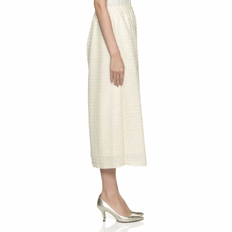 BARNEYS NEW YORK セットアップ ウォッシャブル シャギー素材ワイドクロップドパンツ WHITE