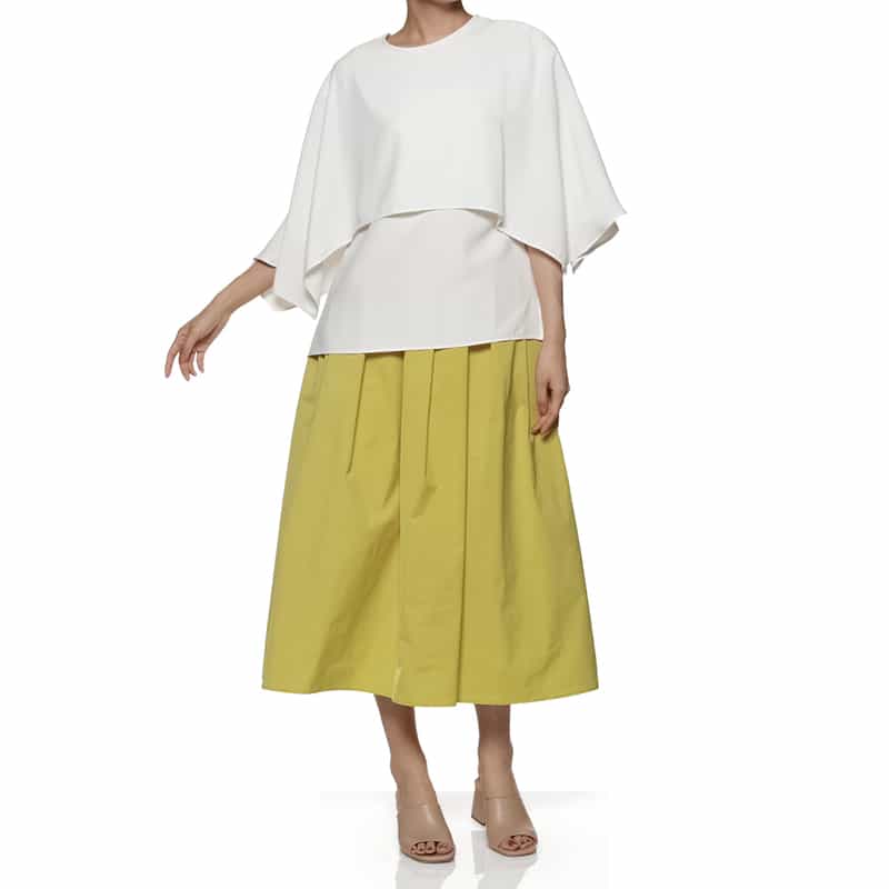 BARNEYS NEW YORK ウォッシャブル タック入りボリュームスカート YELLOW