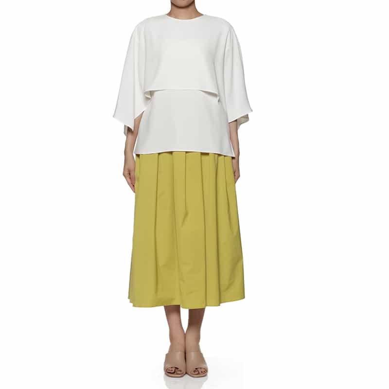 BARNEYS NEW YORK ウォッシャブル タック入りボリュームスカート YELLOW