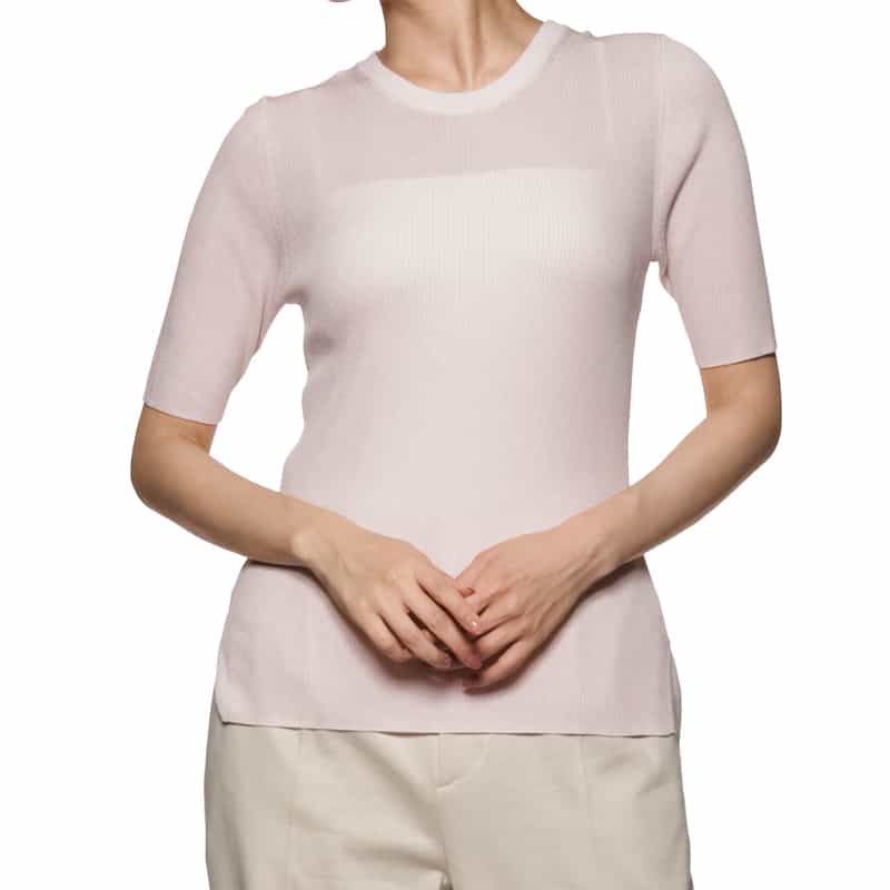 BARNEYS NEW YORK ウォッシャブル クルーネックリブニットプルオーバー PINK