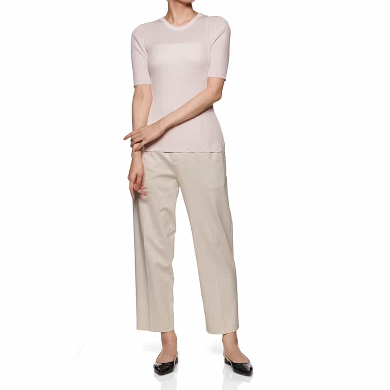 BARNEYS NEW YORK ウォッシャブル クルーネックリブニットプルオーバー PINK