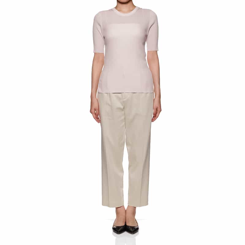 BARNEYS NEW YORK ウォッシャブル クルーネックリブニットプルオーバー PINK