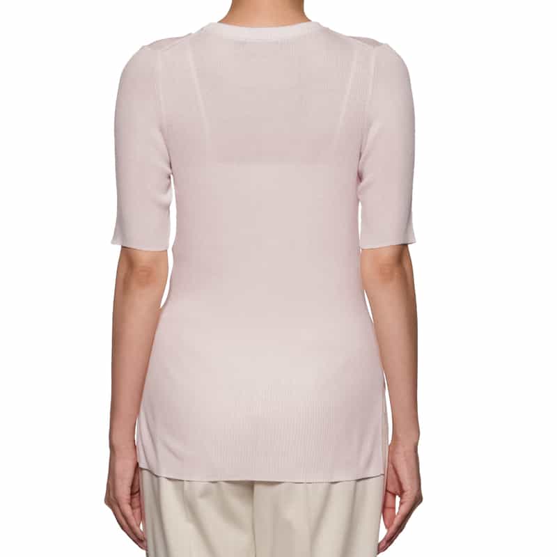 BARNEYS NEW YORK ウォッシャブル クルーネックリブニットプルオーバー PINK