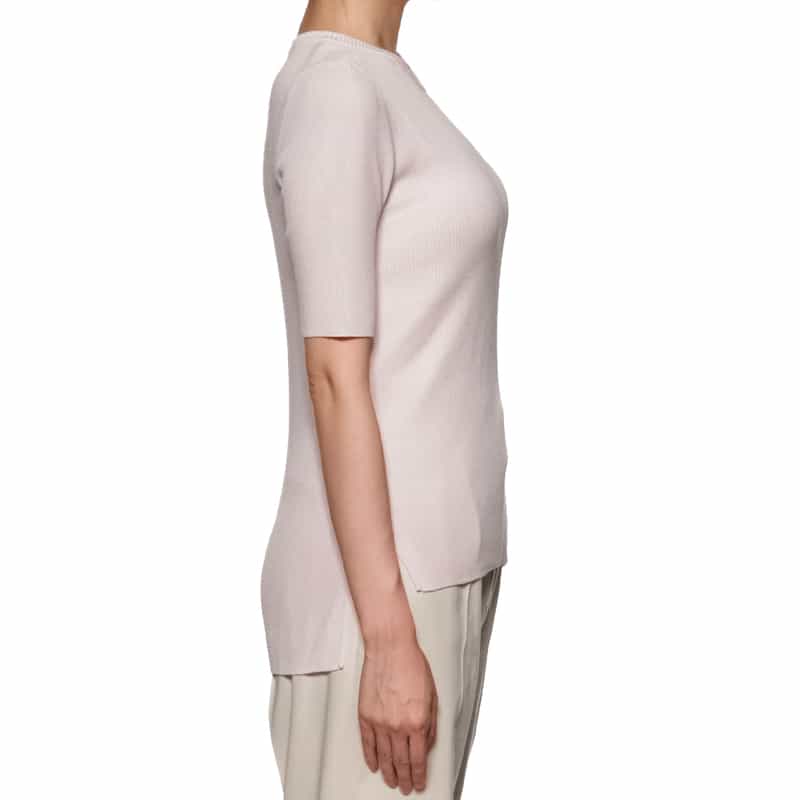 BARNEYS NEW YORK ウォッシャブル クルーネックリブニットプルオーバー PINK