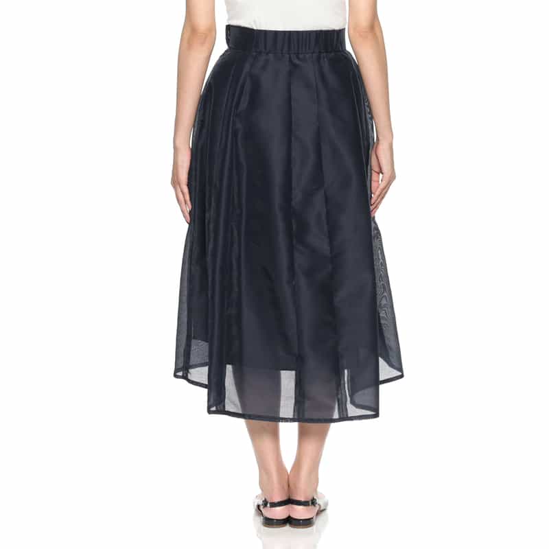 BARNEYS NEW YORK ウォッシャブル タック入りフレアスカート NAVY