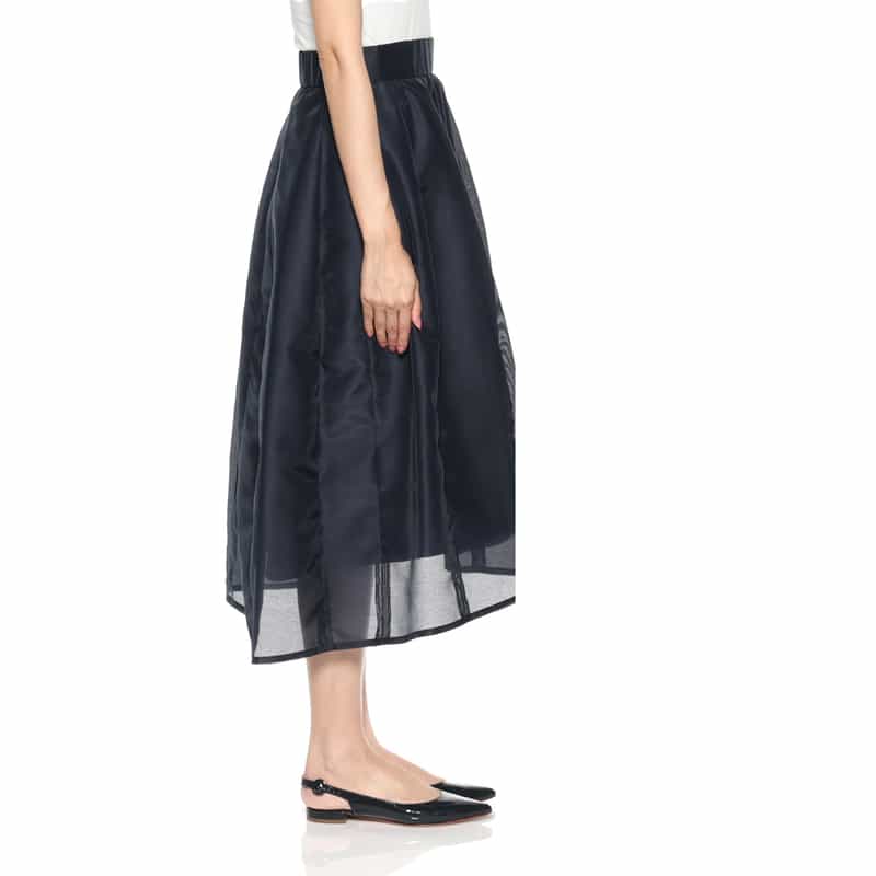 BARNEYS NEW YORK ウォッシャブル タック入りフレアスカート NAVY