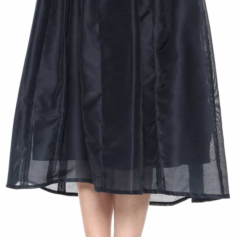 BARNEYS NEW YORK ウォッシャブル タック入りフレアスカート NAVY