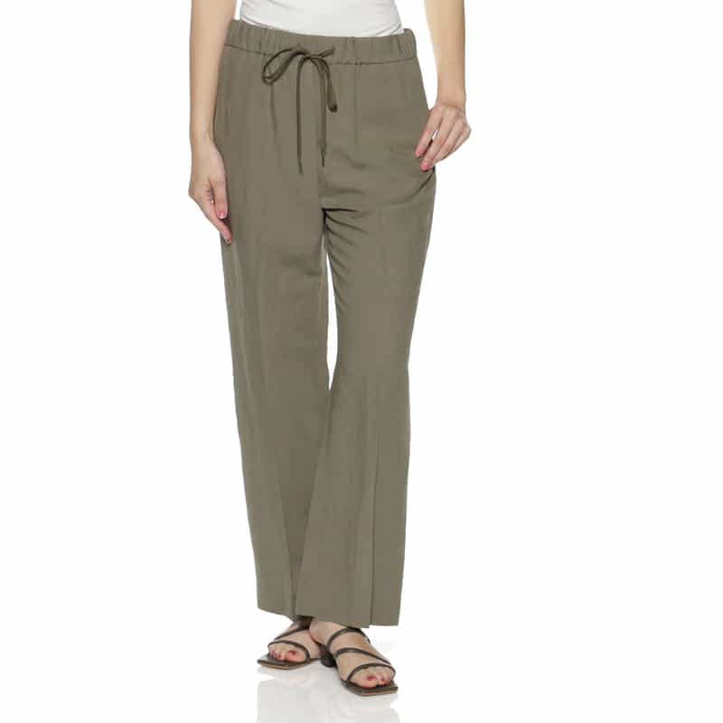 BARNEYS NEW YORK ウォッシャブル ドローストリングワイドパンツ KHAKI