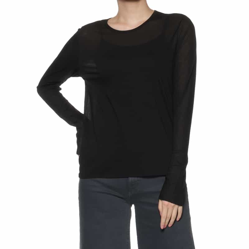 BARNEYS NEW YORK ウォッシャブル シアーロングスリーブカットソー BLACK