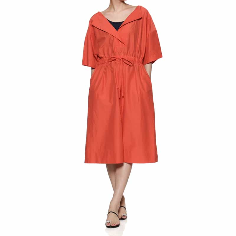BARNEYS NEW YORK ウォッシャブル オープンカラードレス ORANGE
