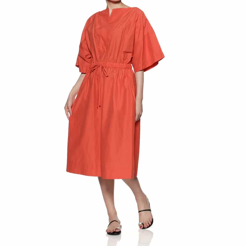 BARNEYS NEW YORK ウォッシャブル オープンカラードレス ORANGE