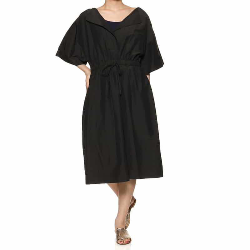 BARNEYS NEW YORK ウォッシャブル オープンカラードレス BLACK