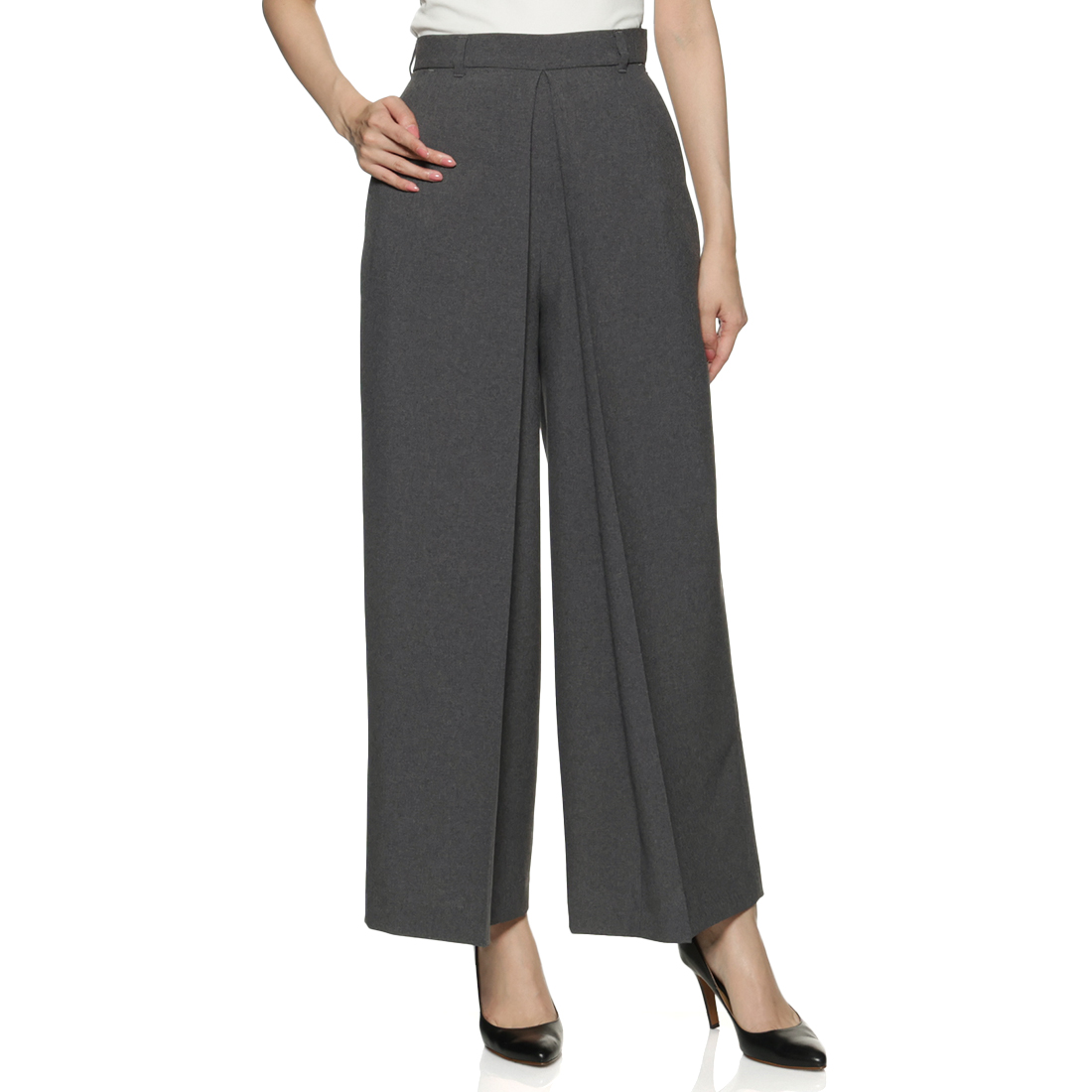 セットアップ ウォッシャブル タック入りワイドパンツ