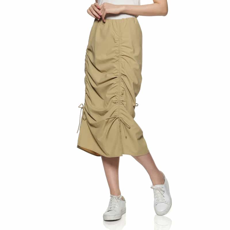 BARNEYS NEW YORK ウォッシャブル シャーリングデザインスカート BEIGE