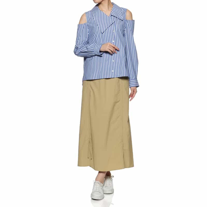 BARNEYS NEW YORK ウォッシャブル シャーリングデザインスカート BEIGE