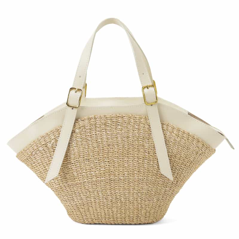 VIOLAD’ORO アバカ×レザー コンビネーショントートバッグ WHITE