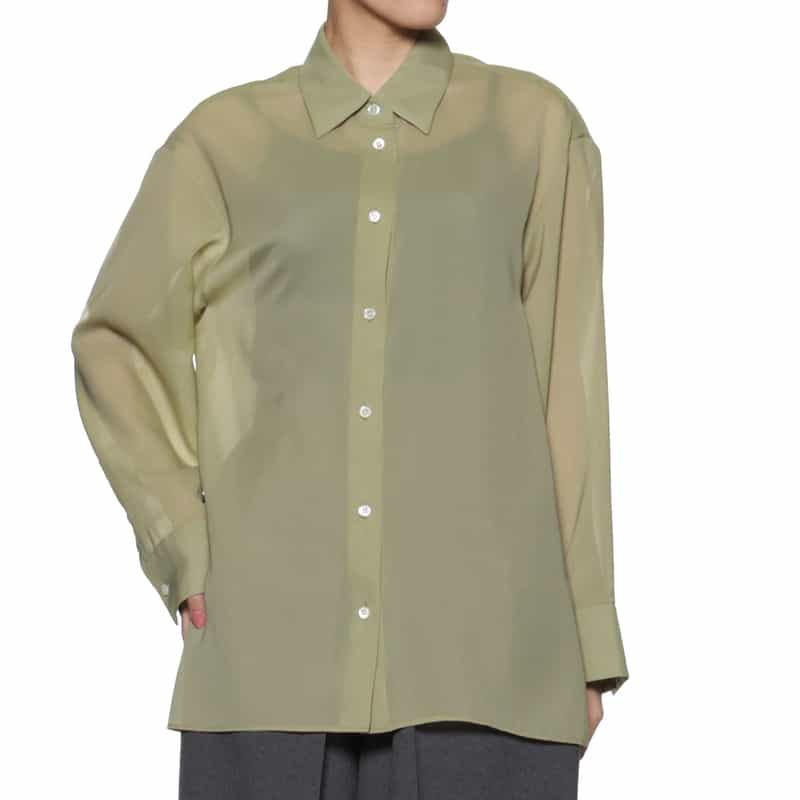 BARNEYS NEW YORK ウォッシャブル シアー素材シャツ KHAKI