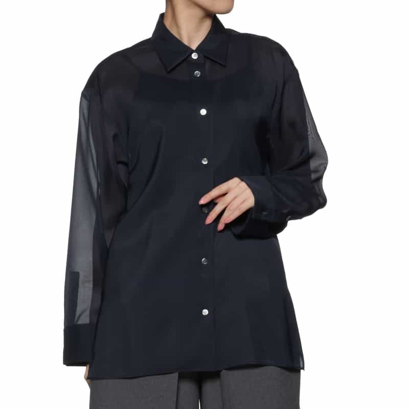 BARNEYS NEW YORK ウォッシャブル シアー素材シャツ NAVY