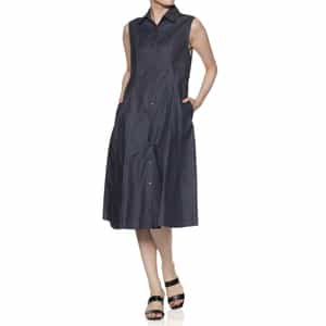 ウォッシャブル ノースリーブ デニムシャツドレス