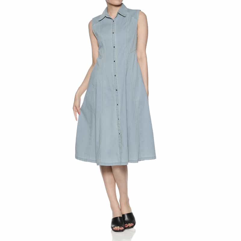 BARNEYS NEW YORK ウォッシャブル ノースリーブ デニムシャツドレス LIGHT BLUE