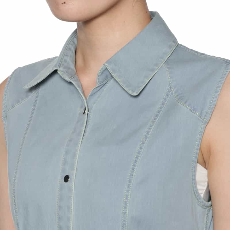 BARNEYS NEW YORK ウォッシャブル ノースリーブ デニムシャツドレス LIGHT BLUE