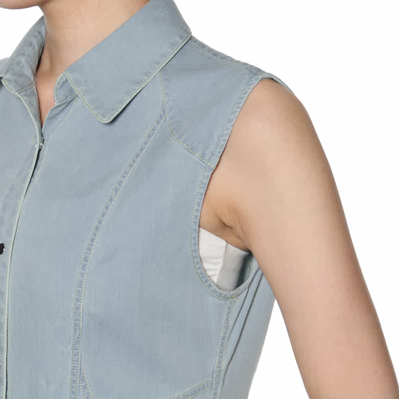 BARNEYS NEW YORK ウォッシャブル ノースリーブ デニムシャツドレス LIGHT BLUE