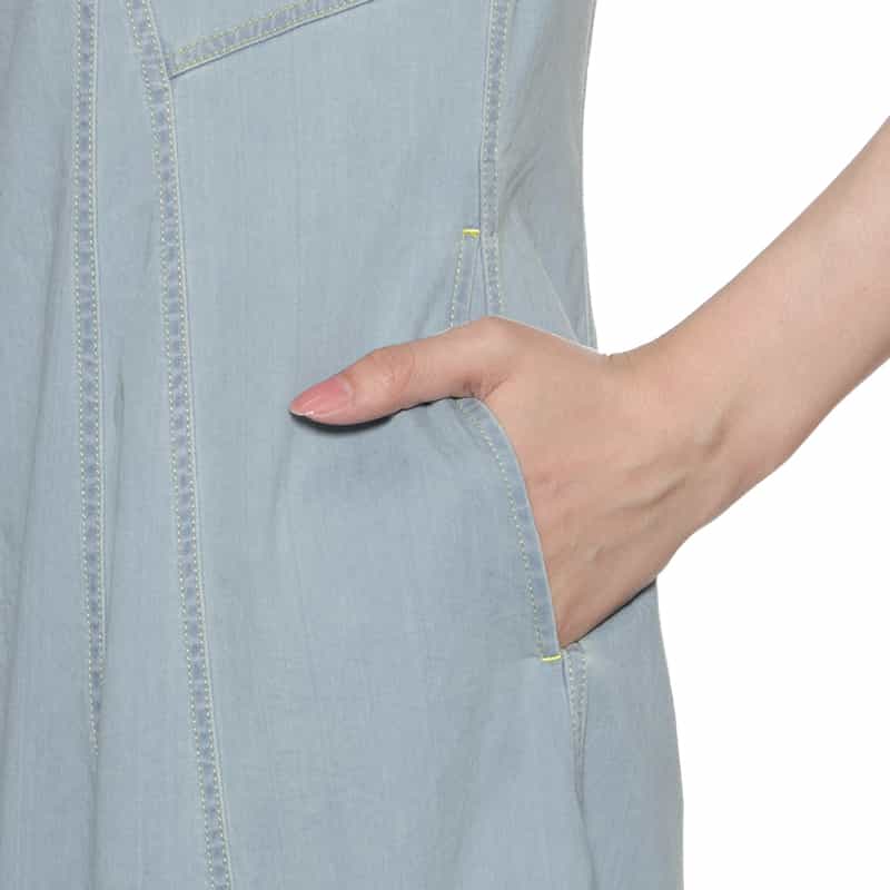 BARNEYS NEW YORK ウォッシャブル ノースリーブ デニムシャツドレス LIGHT BLUE