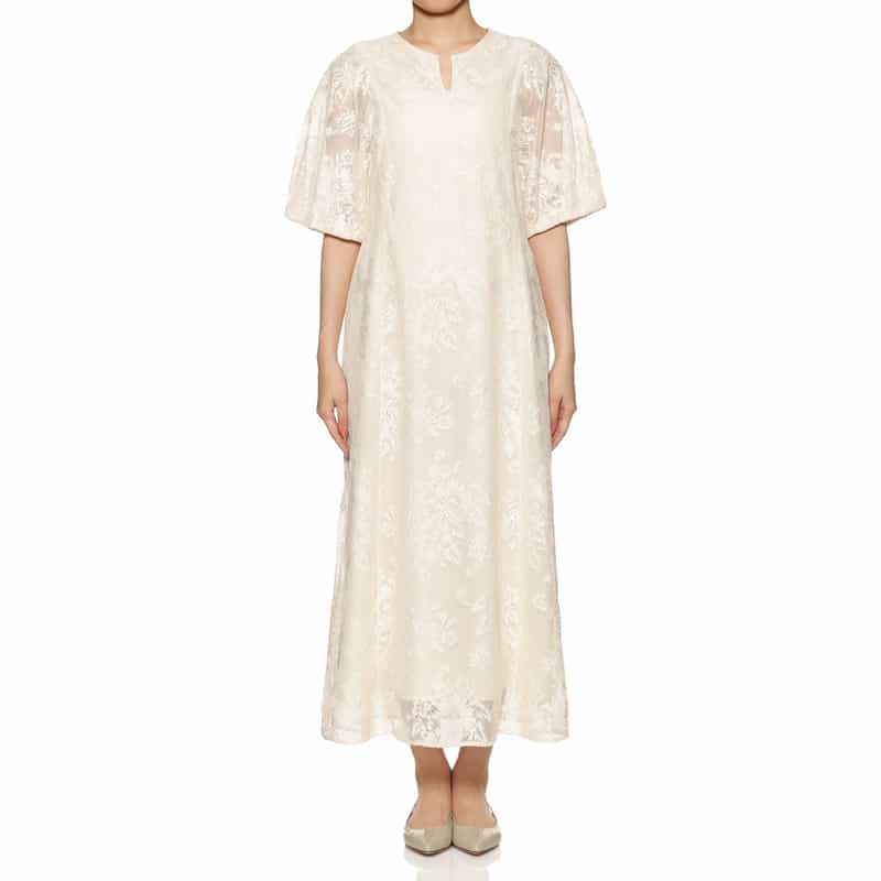 BARNEYS NEW YORK ウォッシャブル ボリュームスリーブ レースドレス IVORY