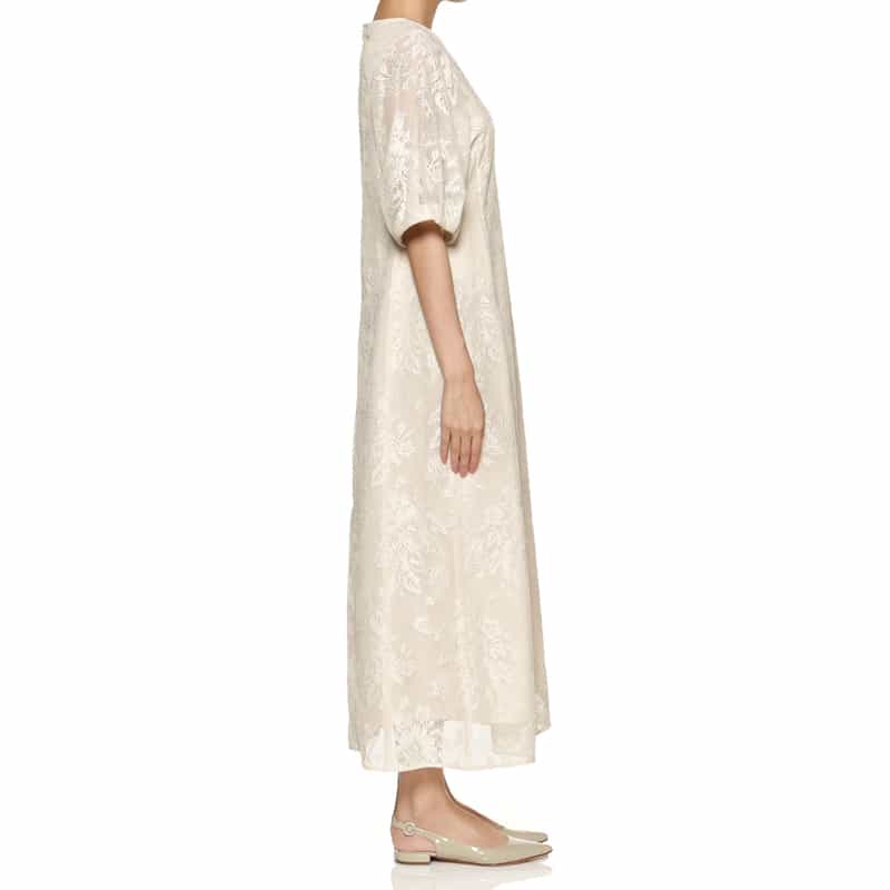 BARNEYS NEW YORK ウォッシャブル ボリュームスリーブ レースドレス IVORY