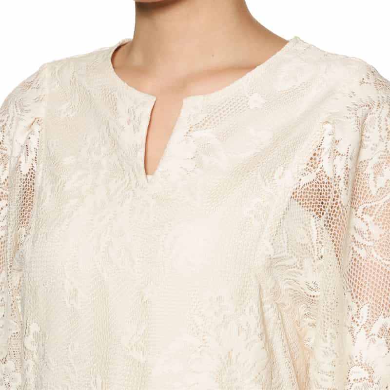 BARNEYS NEW YORK ウォッシャブル ボリュームスリーブ レースドレス IVORY