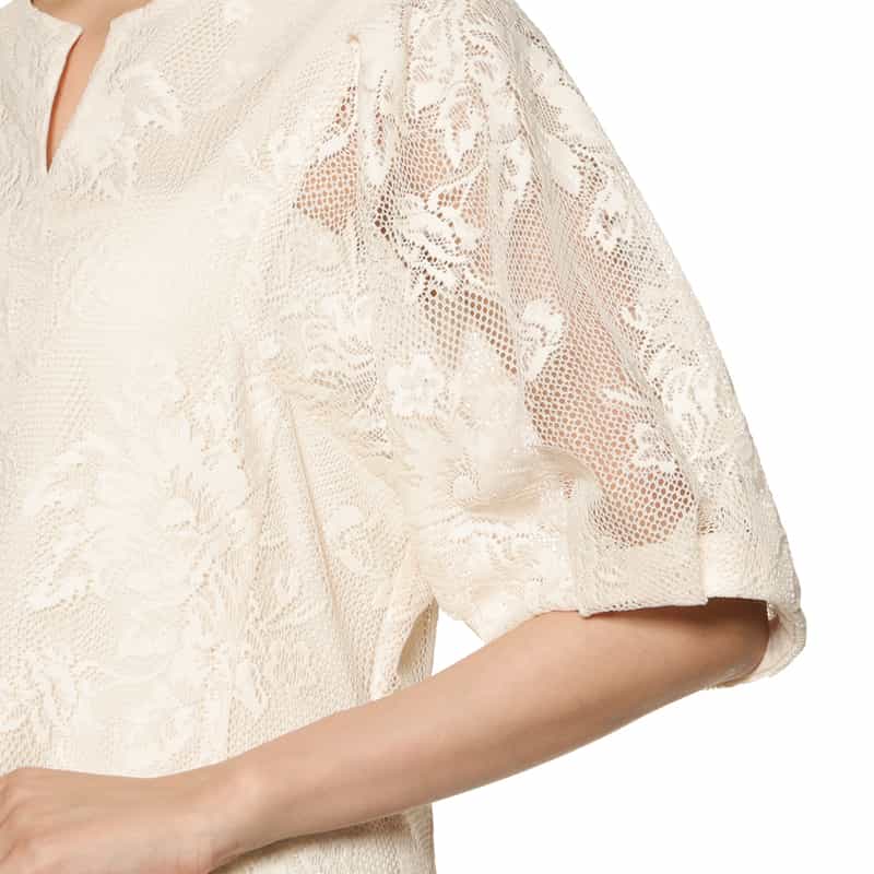 BARNEYS NEW YORK ウォッシャブル ボリュームスリーブ レースドレス IVORY