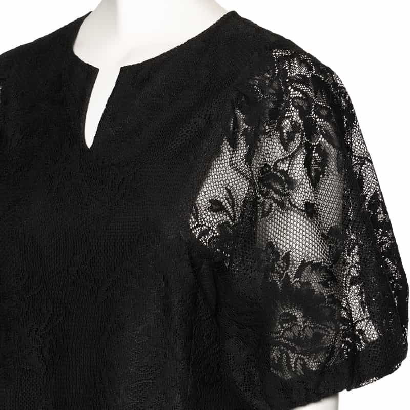 BARNEYS NEW YORK ウォッシャブル ボリュームスリーブ レースドレス BLACK