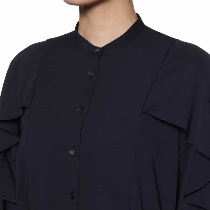 BARNEYS NEW YORK ウォッシャブル フリルスリーブ ロングドレス NAVY