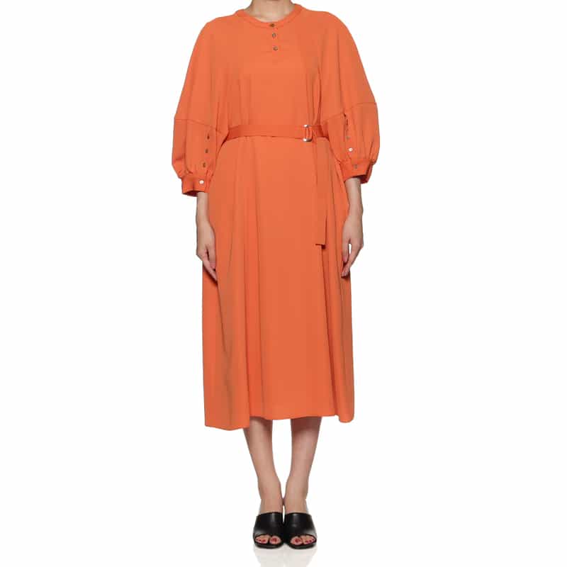 BARNEYS NEW YORK ウォッシャブル ラグランスリーブ ベルテッドドレス ORANGE