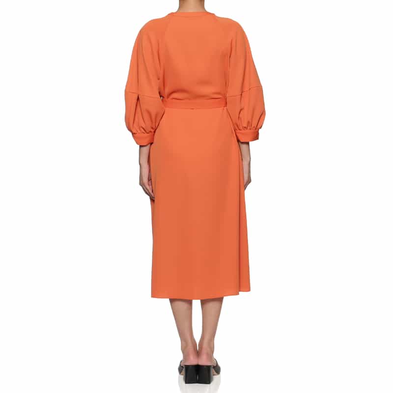 BARNEYS NEW YORK ウォッシャブル ラグランスリーブ ベルテッドドレス ORANGE