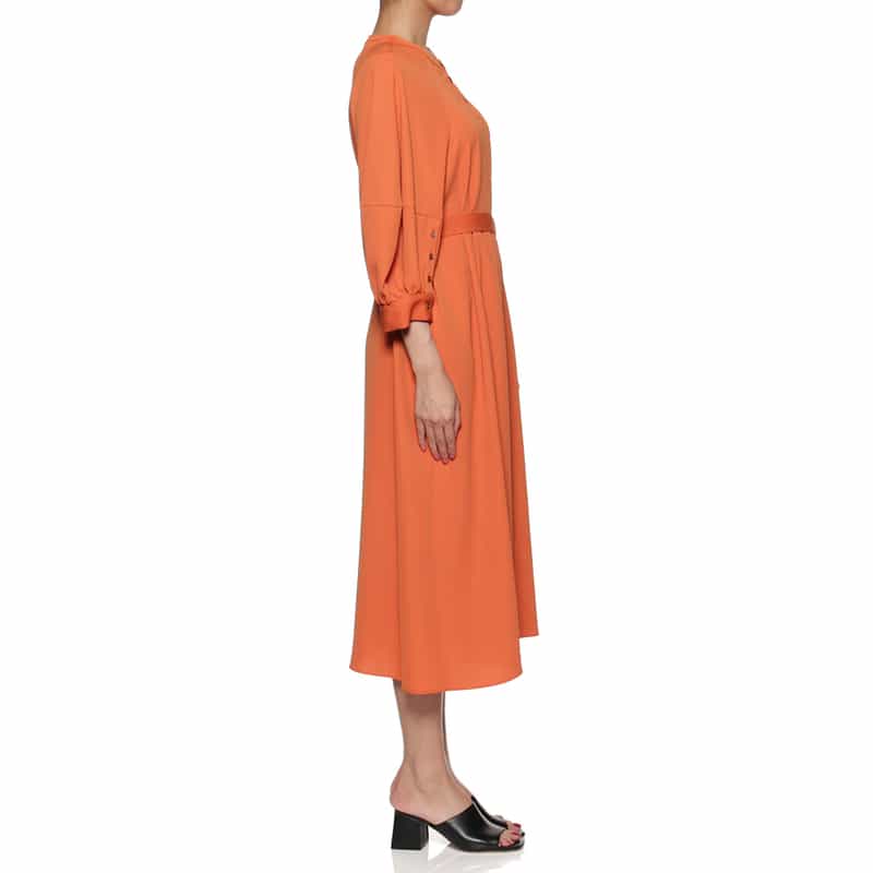 BARNEYS NEW YORK ウォッシャブル ラグランスリーブ ベルテッドドレス ORANGE
