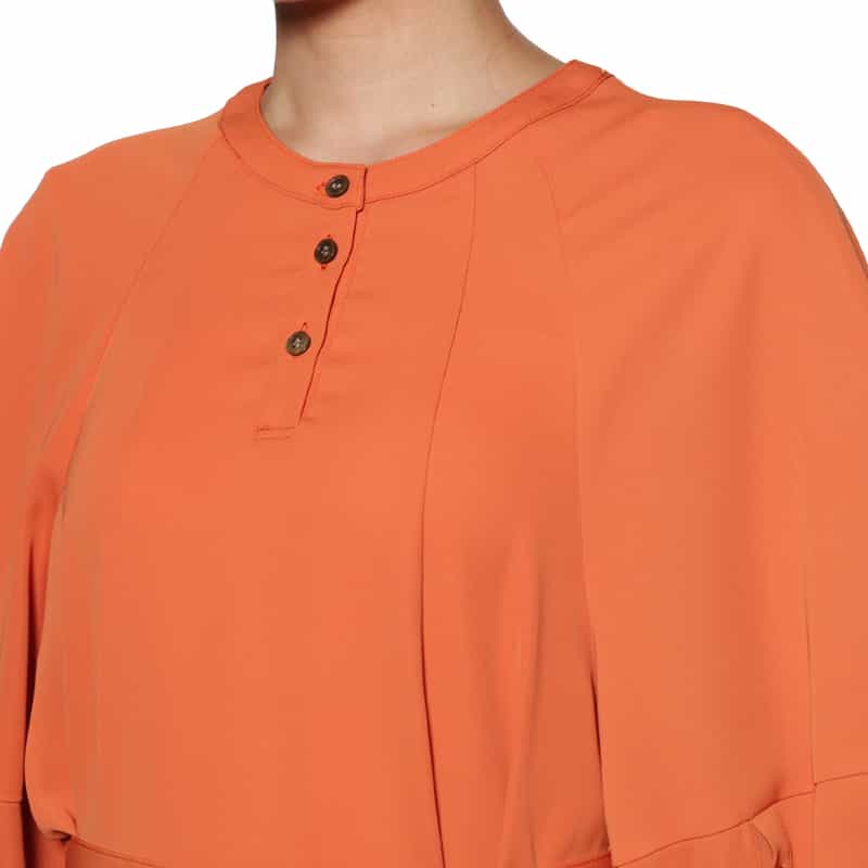 BARNEYS NEW YORK ウォッシャブル ラグランスリーブ ベルテッドドレス ORANGE