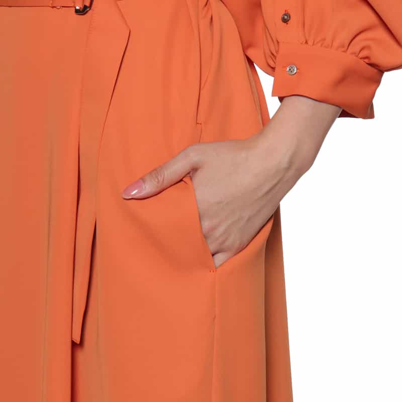 BARNEYS NEW YORK ウォッシャブル ラグランスリーブ ベルテッドドレス ORANGE