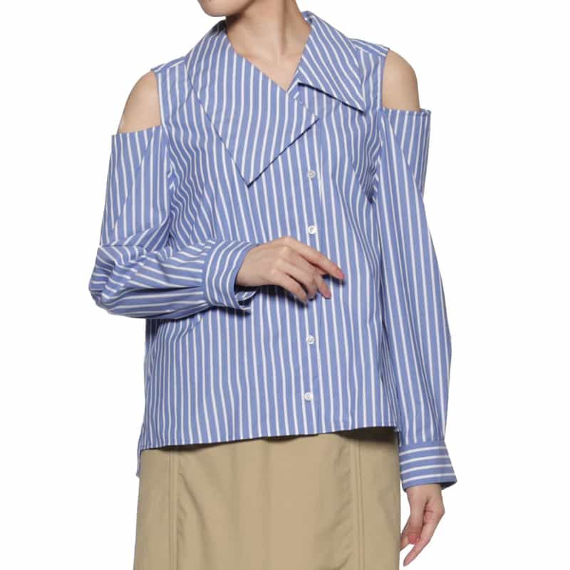 BARNEYS NEW YORK ウォッシャブル アシンメトリーデザインシャツ BLUE