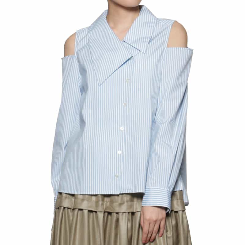 BARNEYS NEW YORK ウォッシャブル アシンメトリーデザインシャツ LIGHT BLUE